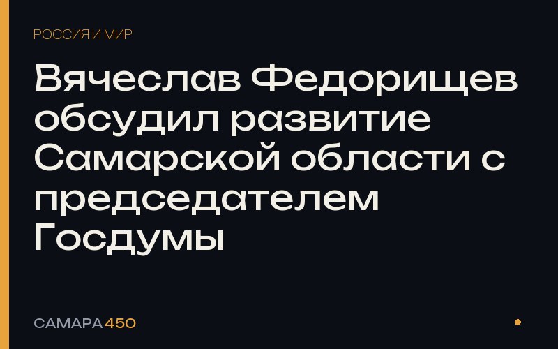 Вячеслав Федорищев обсудил развитие Самарской области с председателем Госдумы — Самара450